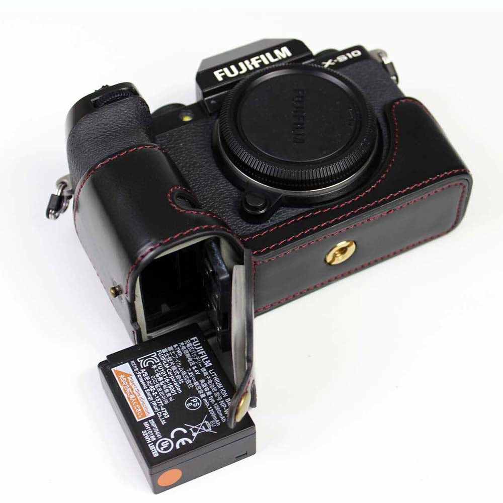 PU Leather Camera Half Case Bottom Cover with Battery Opening for Fujifilm X-S10 - Black