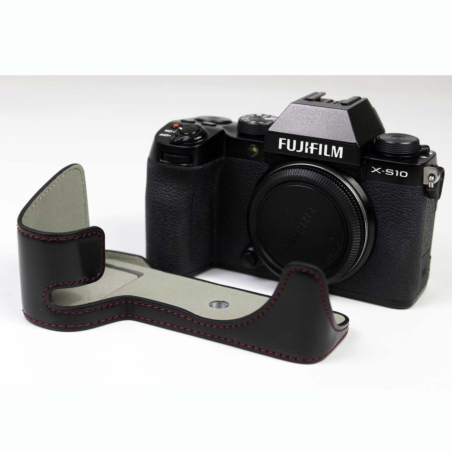 PU Leather Camera Half Case Bottom Cover with Battery Opening for Fujifilm X-S10 - Black