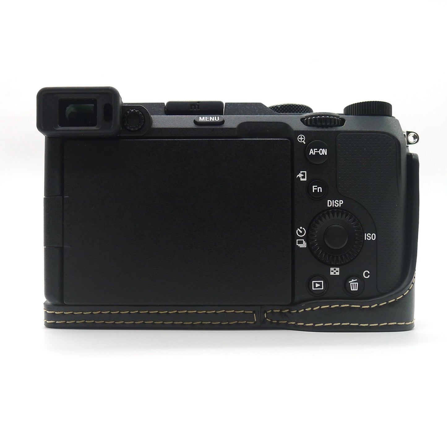 Camera Half Case PU Leather Bottom Protective Cover with Battery Opening for Sony A7C - Black