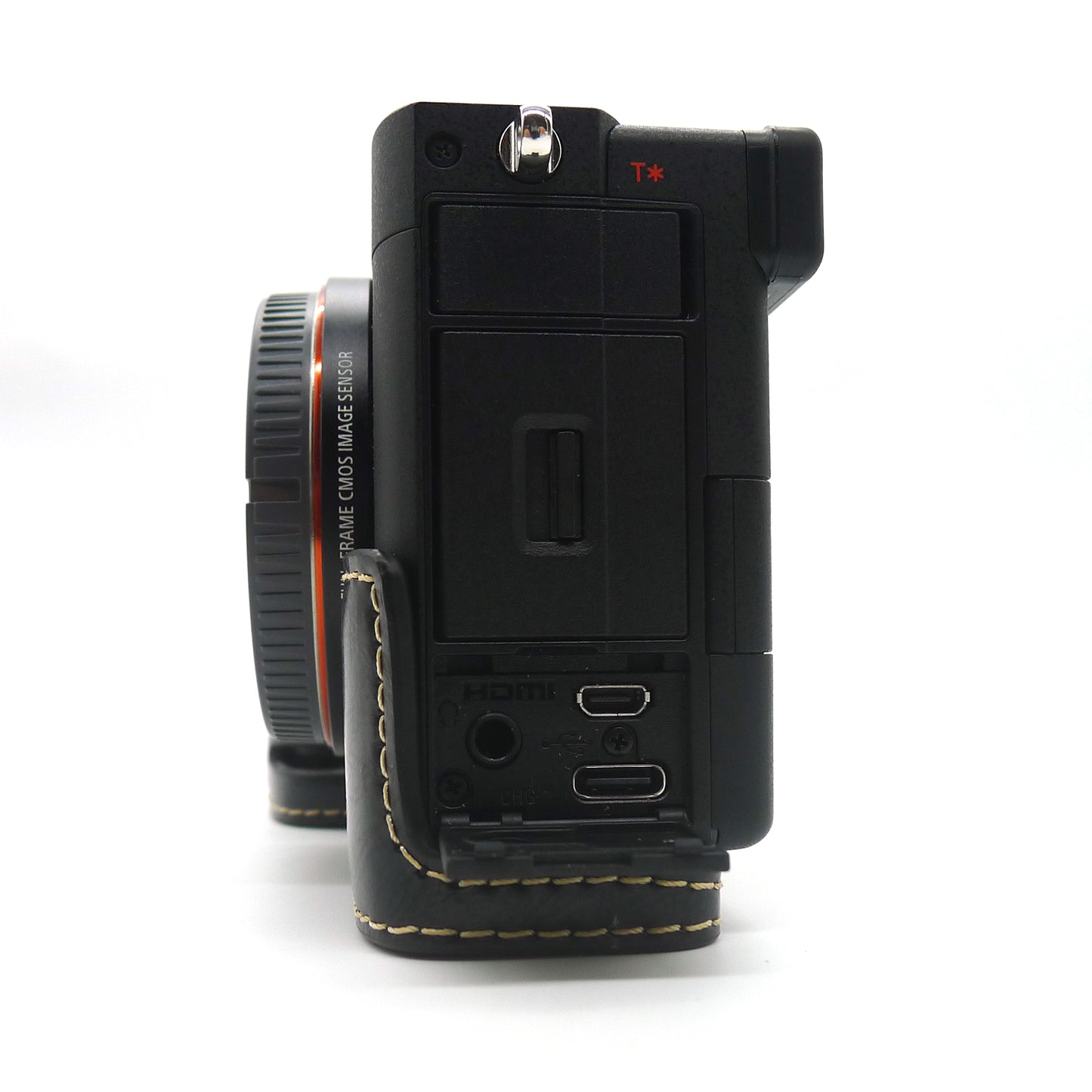 Camera Half Case PU Leather Bottom Protective Cover with Battery Opening for Sony A7C - Black