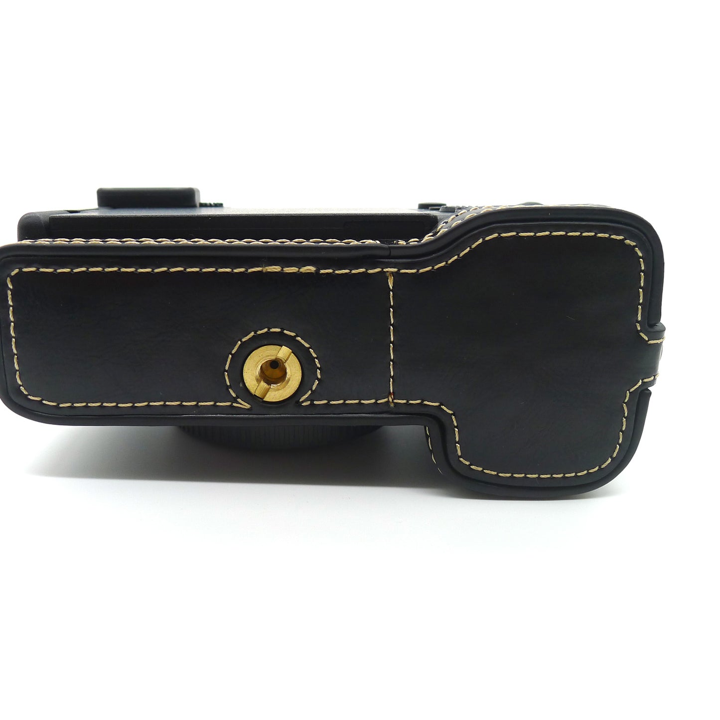 Camera Half Case PU Leather Bottom Protective Cover with Battery Opening for Sony A7C - Black