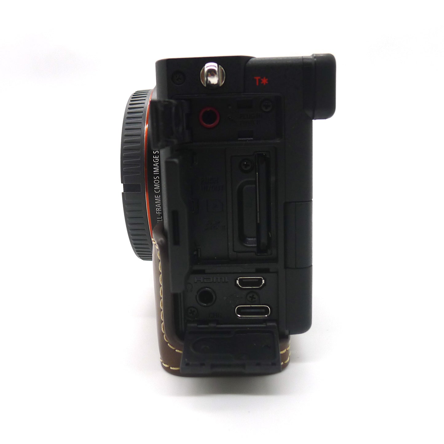 Camera Half Case PU Leather Bottom Protective Cover with Battery Opening for Sony A7C - Coffee