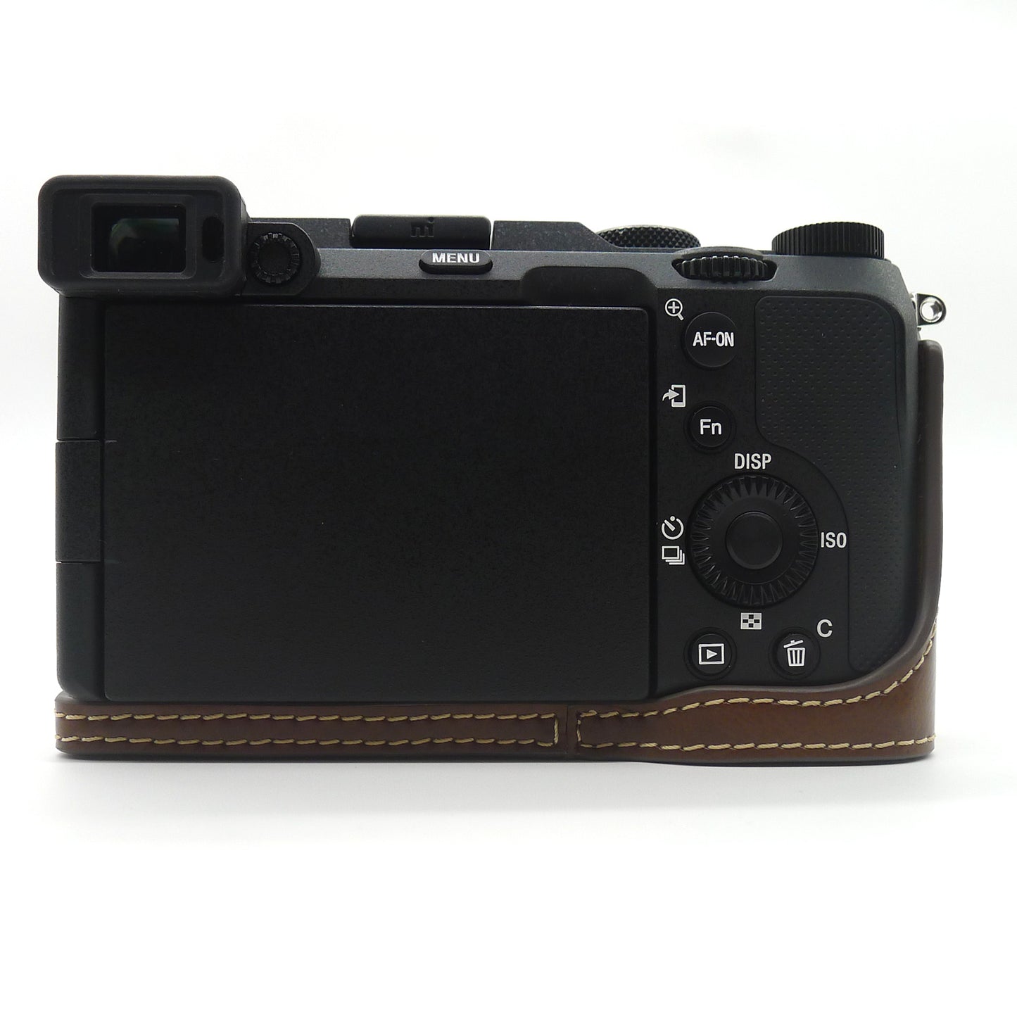 Camera Half Case PU Leather Bottom Protective Cover with Battery Opening for Sony A7C - Coffee