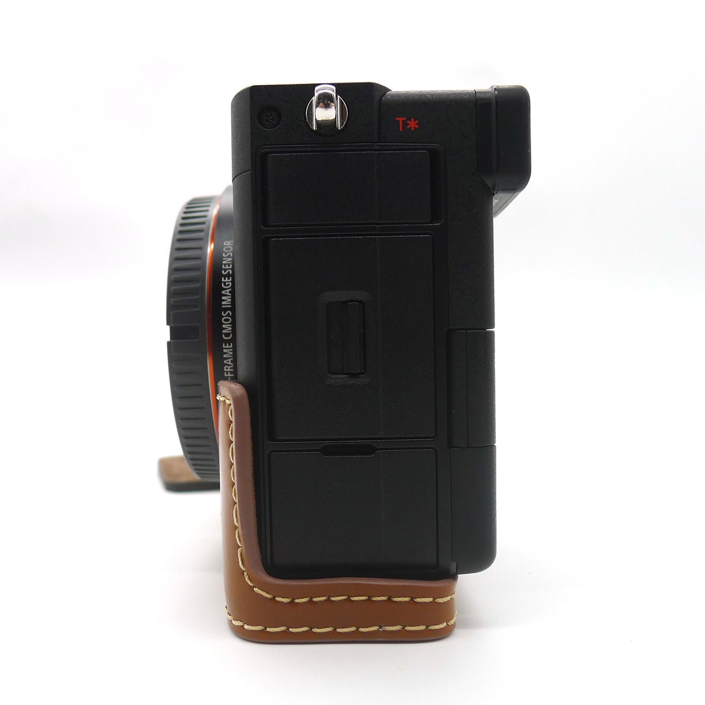 Camera Half Case PU Leather Bottom Protective Cover with Battery Opening for Sony A7C - Brown