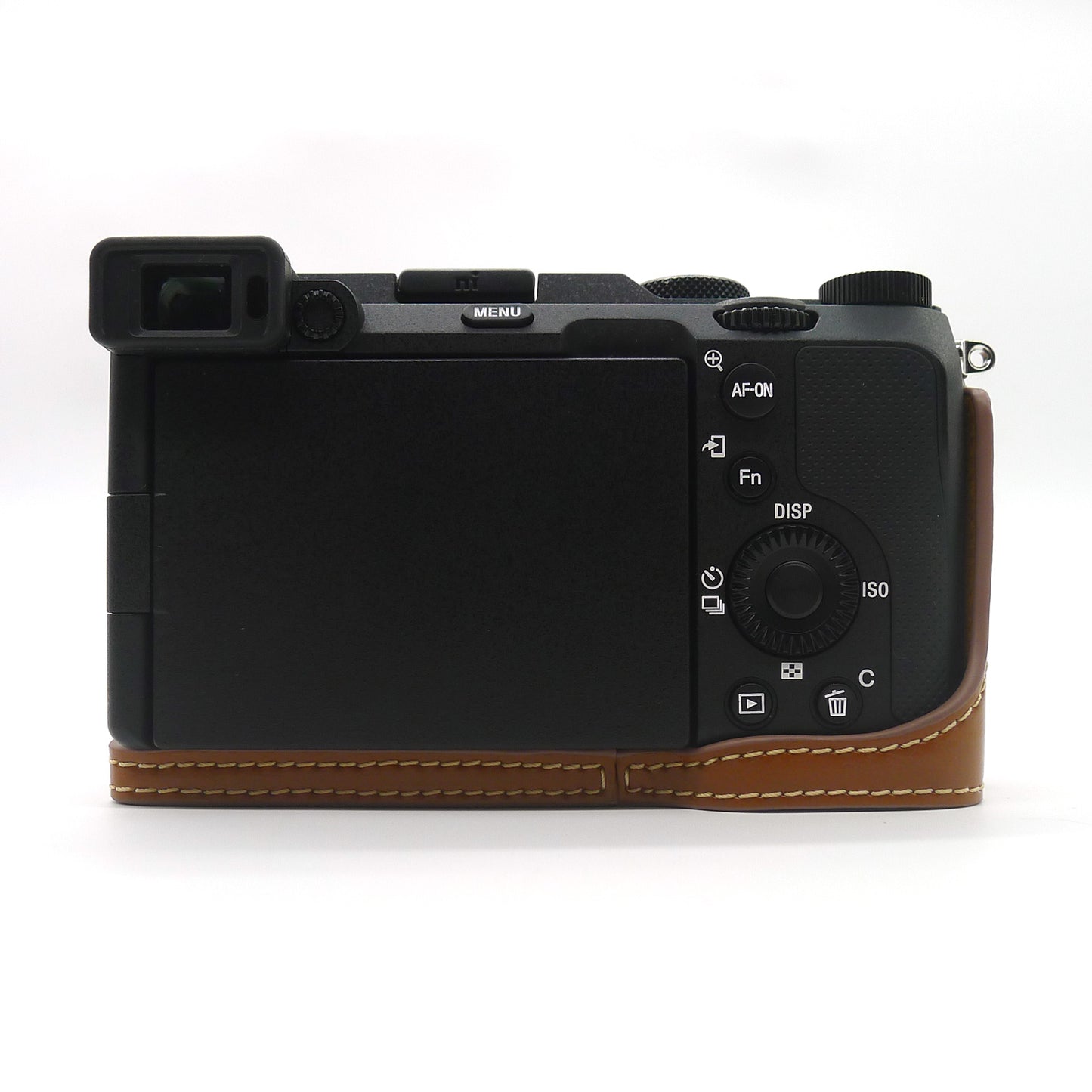 Camera Half Case PU Leather Bottom Protective Cover with Battery Opening for Sony A7C - Brown