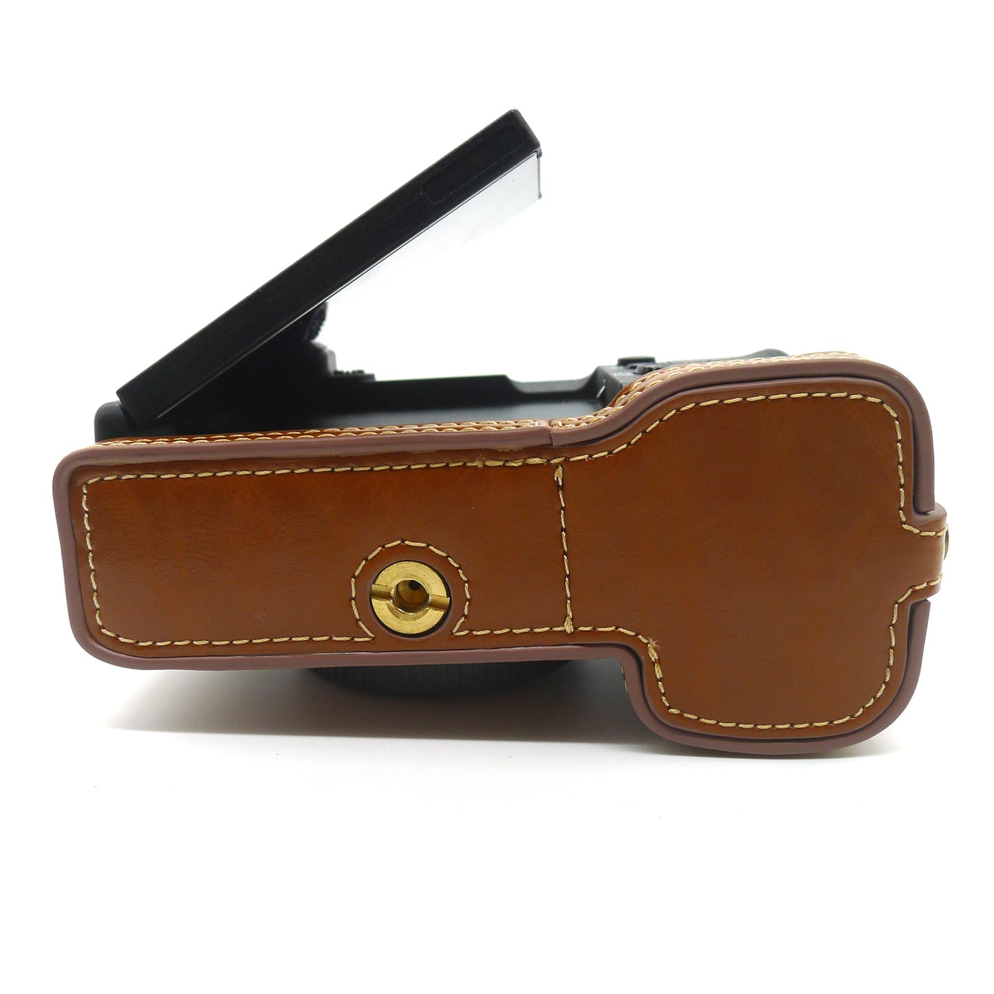 Camera Half Case PU Leather Bottom Protective Cover with Battery Opening for Sony A7C - Brown