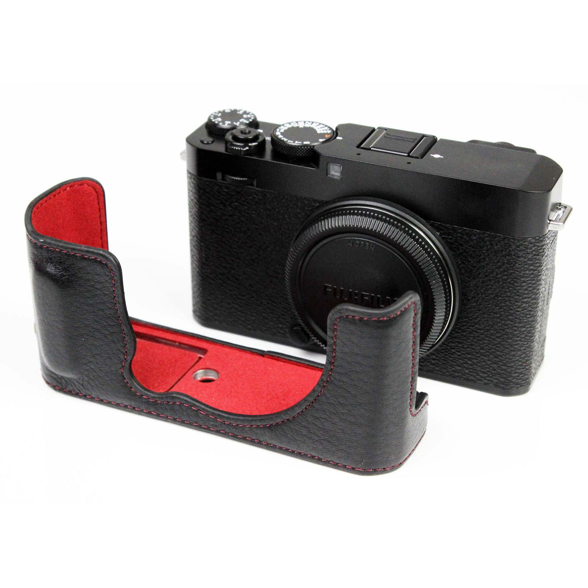 Genuine Leather Camera Bag Bottom Case Half Body Cover Protector with Battery Opening for Fuji X-E4 - Black