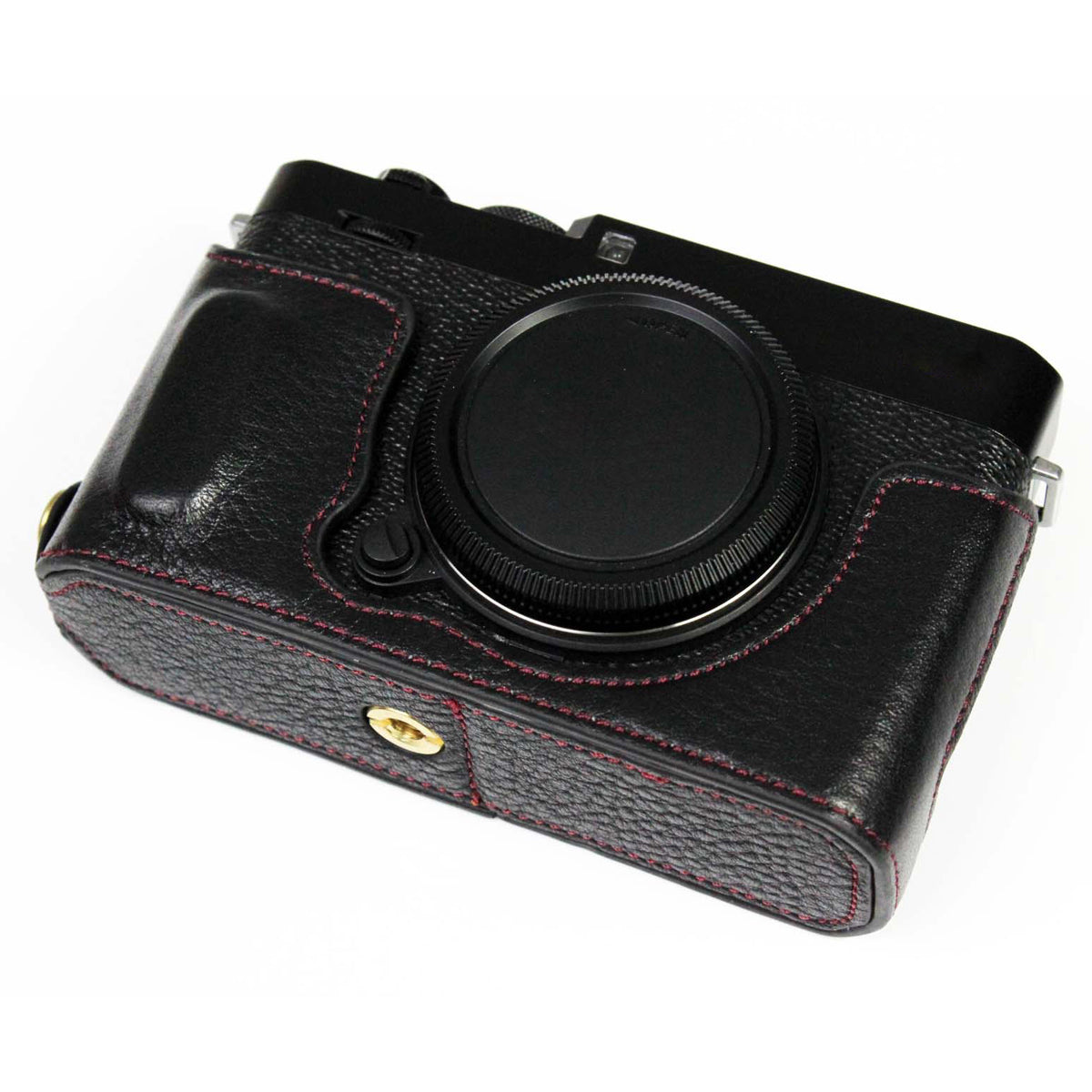 Genuine Leather Camera Bag Bottom Case Half Body Cover Protector with Battery Opening for Fuji X-E4 - Black