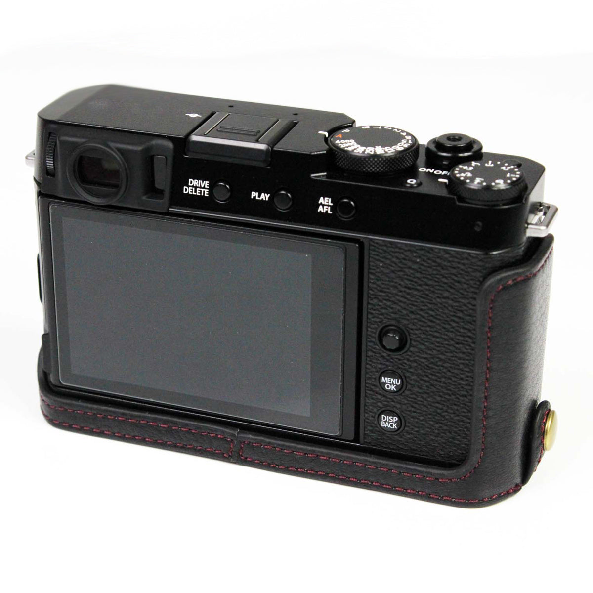 Genuine Leather Camera Bag Bottom Case Half Body Cover Protector with Battery Opening for Fuji X-E4 - Black