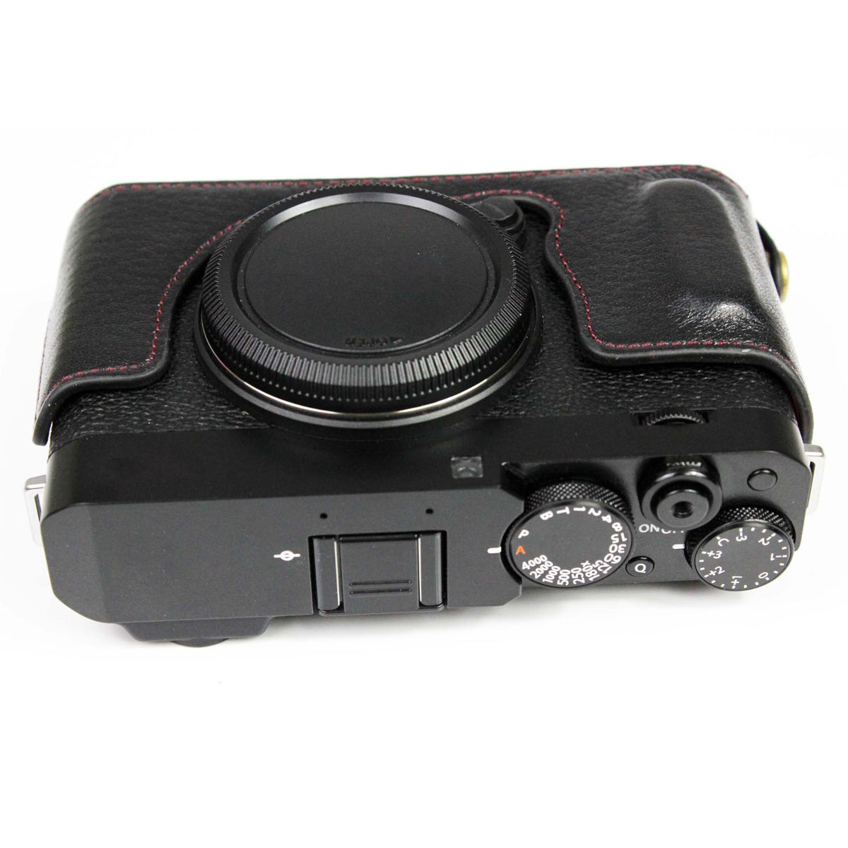 Genuine Leather Camera Bag Bottom Case Half Body Cover Protector with Battery Opening for Fuji X-E4 - Black