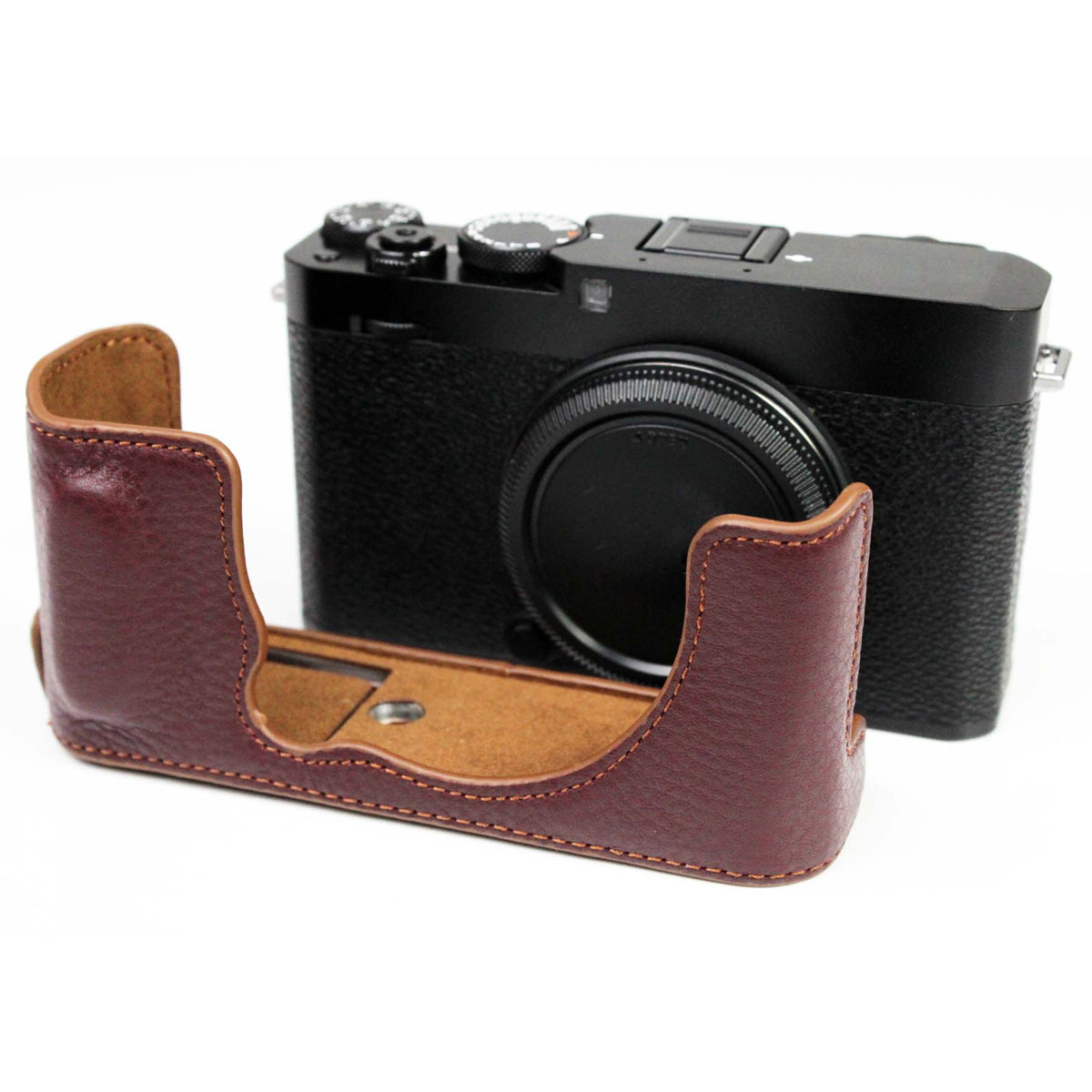Genuine Leather Camera Bag Bottom Case Half Body Cover Protector with Battery Opening for Fuji X-E4 - Coffee