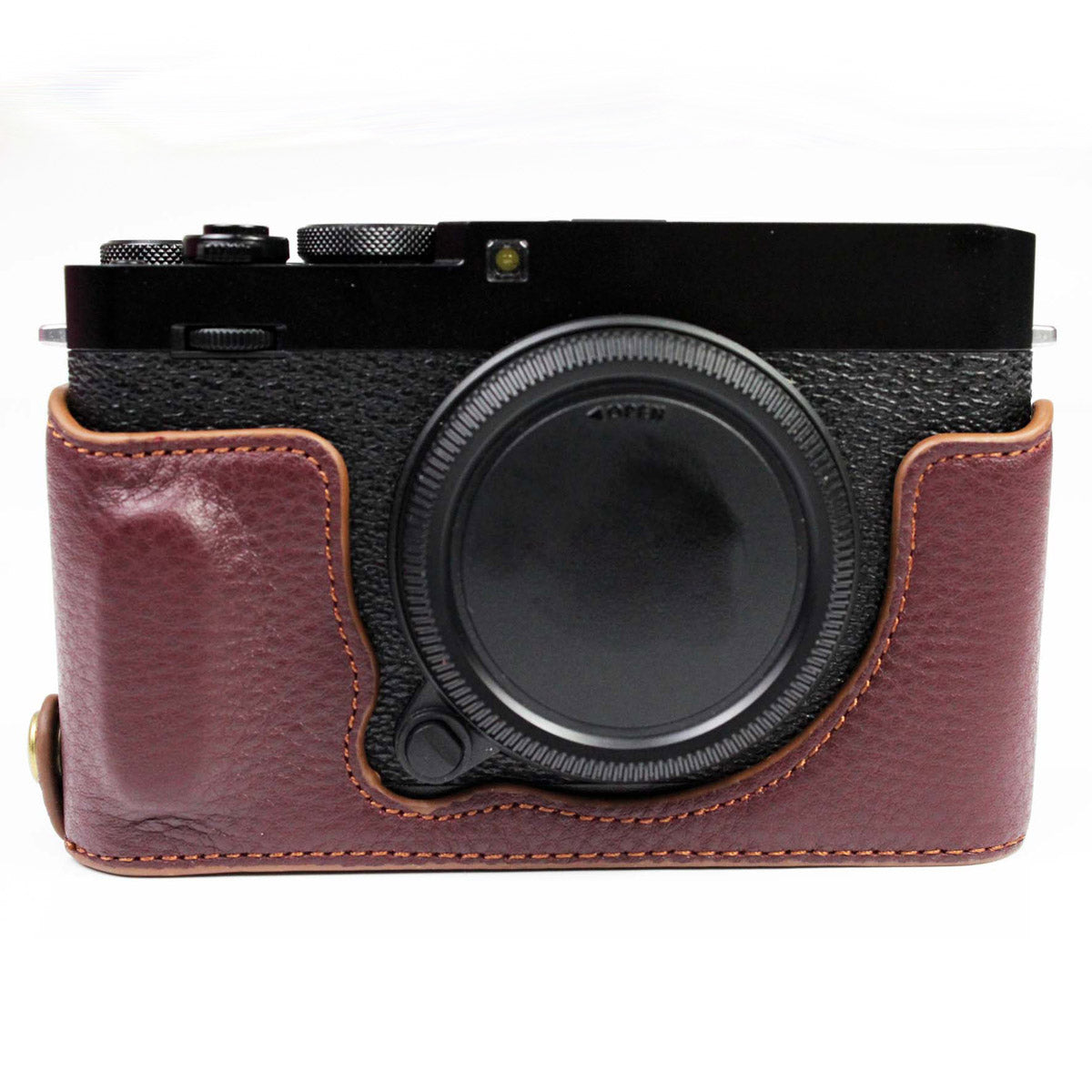 Genuine Leather Camera Bag Bottom Case Half Body Cover Protector with Battery Opening for Fuji X-E4 - Coffee
