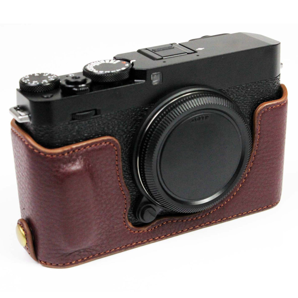 Genuine Leather Camera Bag Bottom Case Half Body Cover Protector with Battery Opening for Fuji X-E4 - Coffee