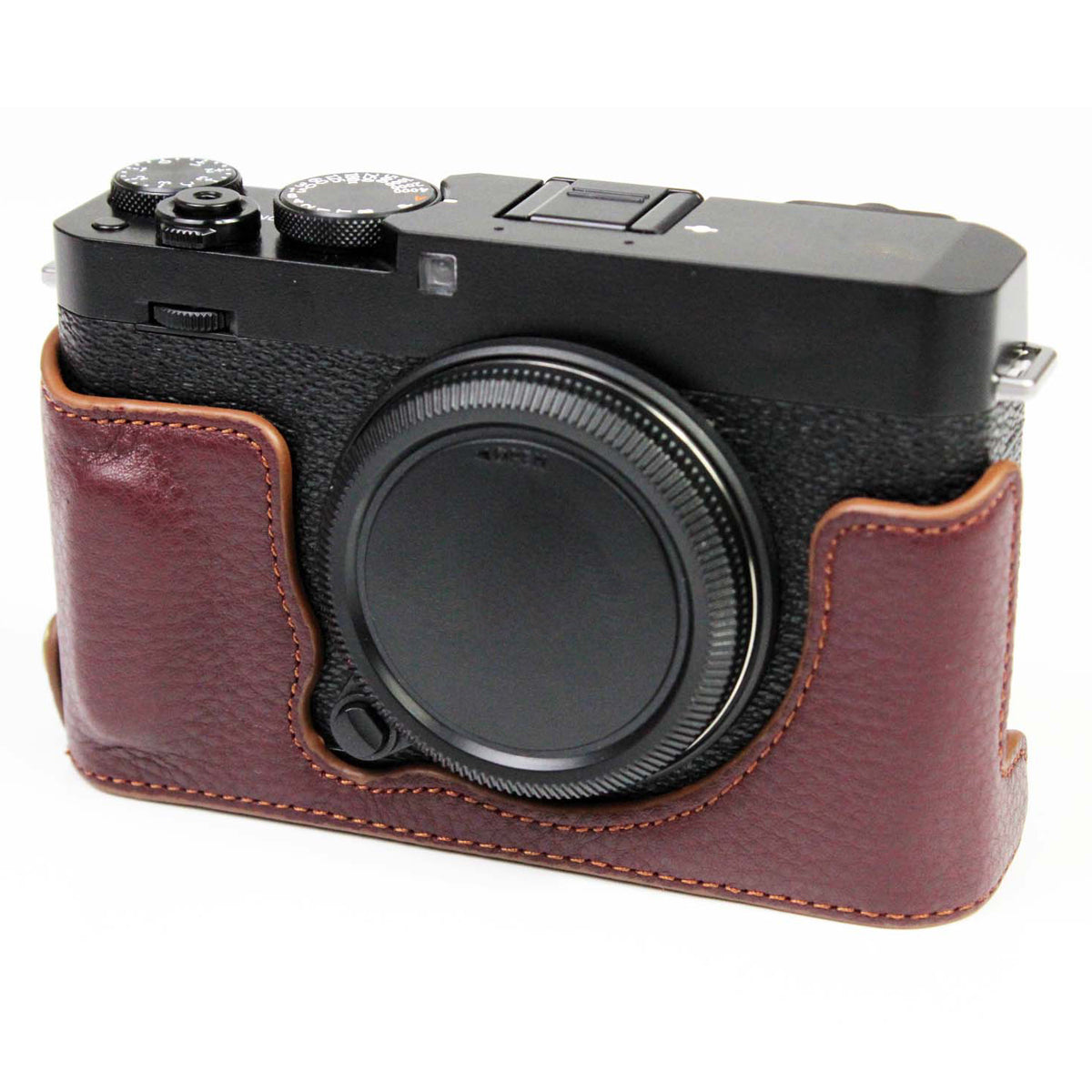 Genuine Leather Camera Bag Bottom Case Half Body Cover Protector with Battery Opening for Fuji X-E4 - Coffee