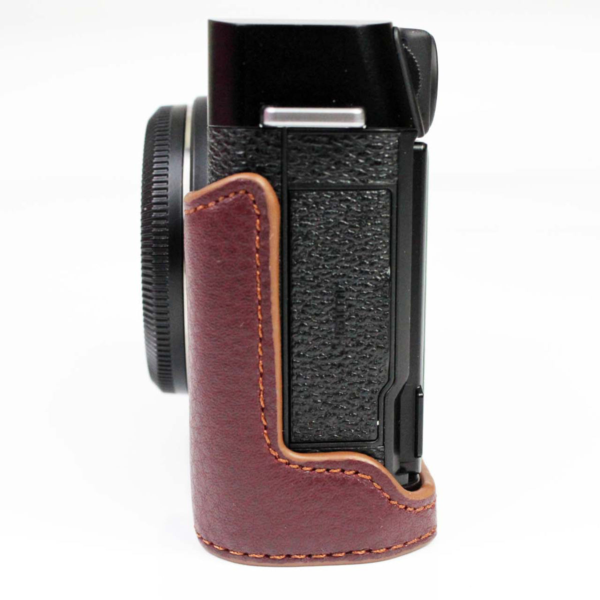 Genuine Leather Camera Bag Bottom Case Half Body Cover Protector with Battery Opening for Fuji X-E4 - Coffee