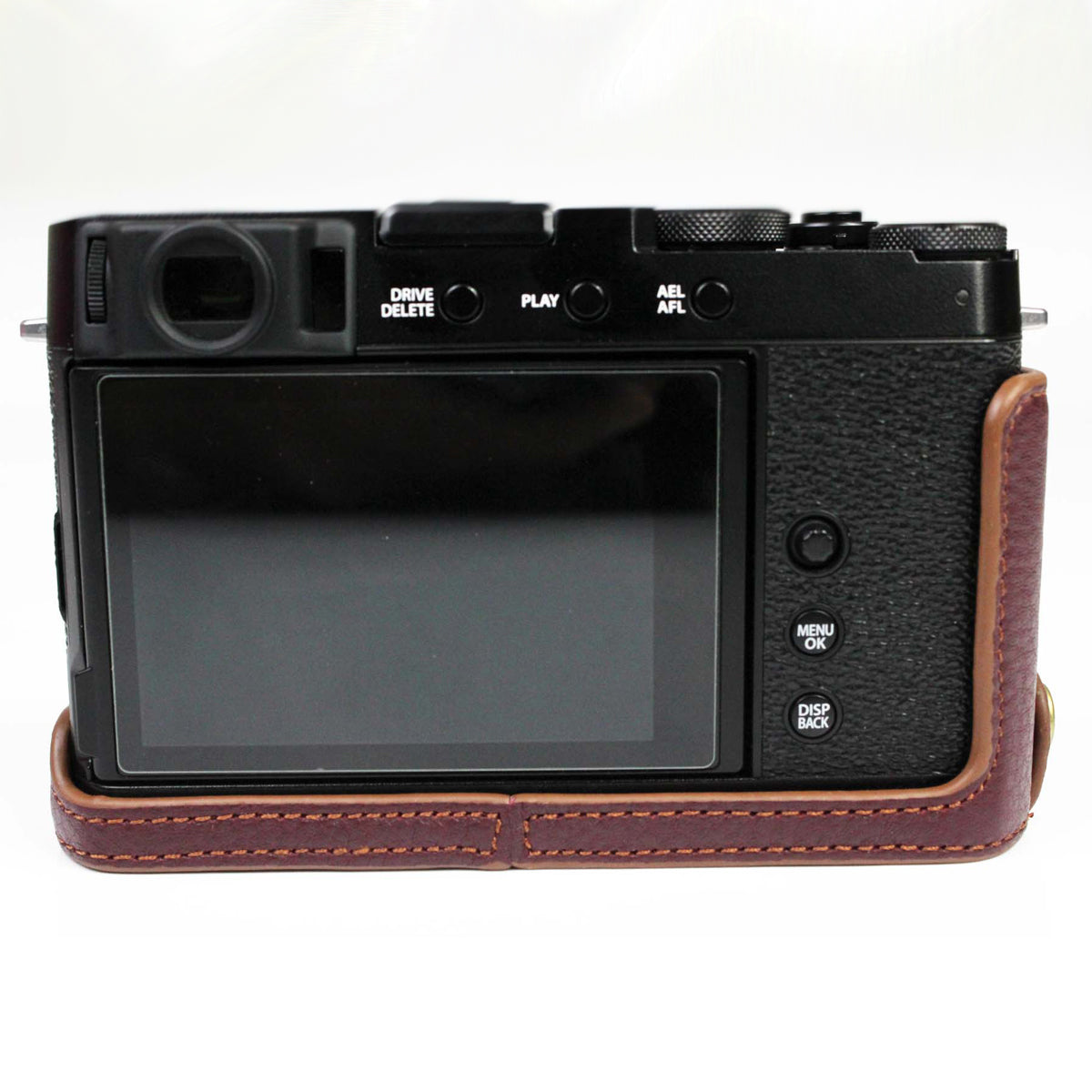 Genuine Leather Camera Bag Bottom Case Half Body Cover Protector with Battery Opening for Fuji X-E4 - Coffee