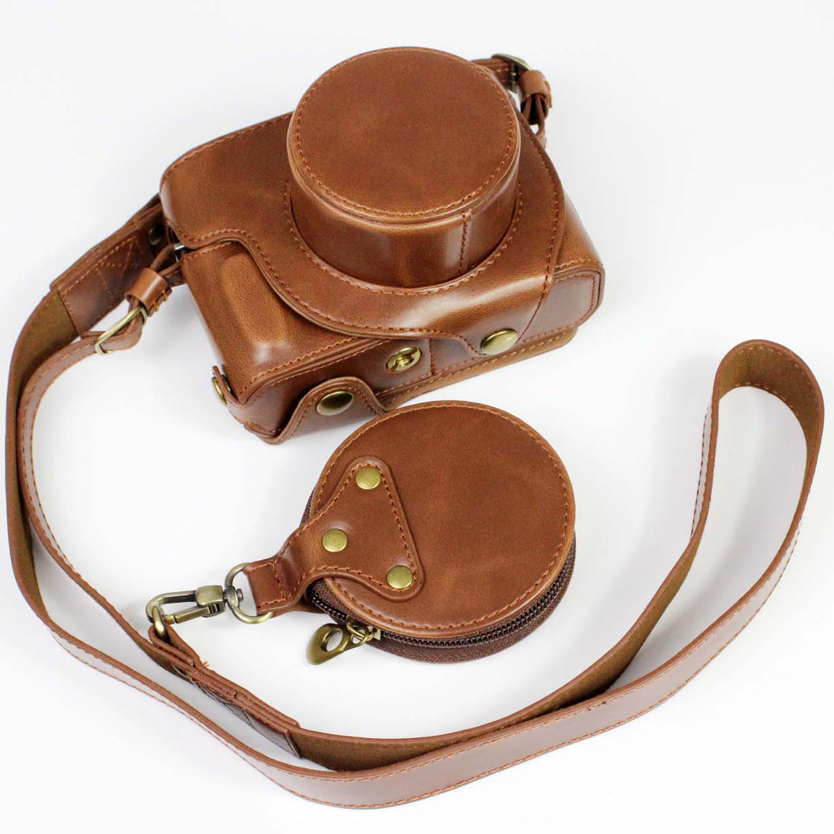 PU Leather Camera Bag Case Lens Protective Cover with Battery Opening Shoulder Strap for Fuji X-E4 - Coffee