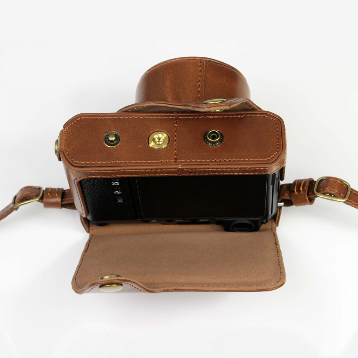 PU Leather Camera Bag Case Lens Protective Cover with Battery Opening Shoulder Strap for Fuji X-E4 - Coffee