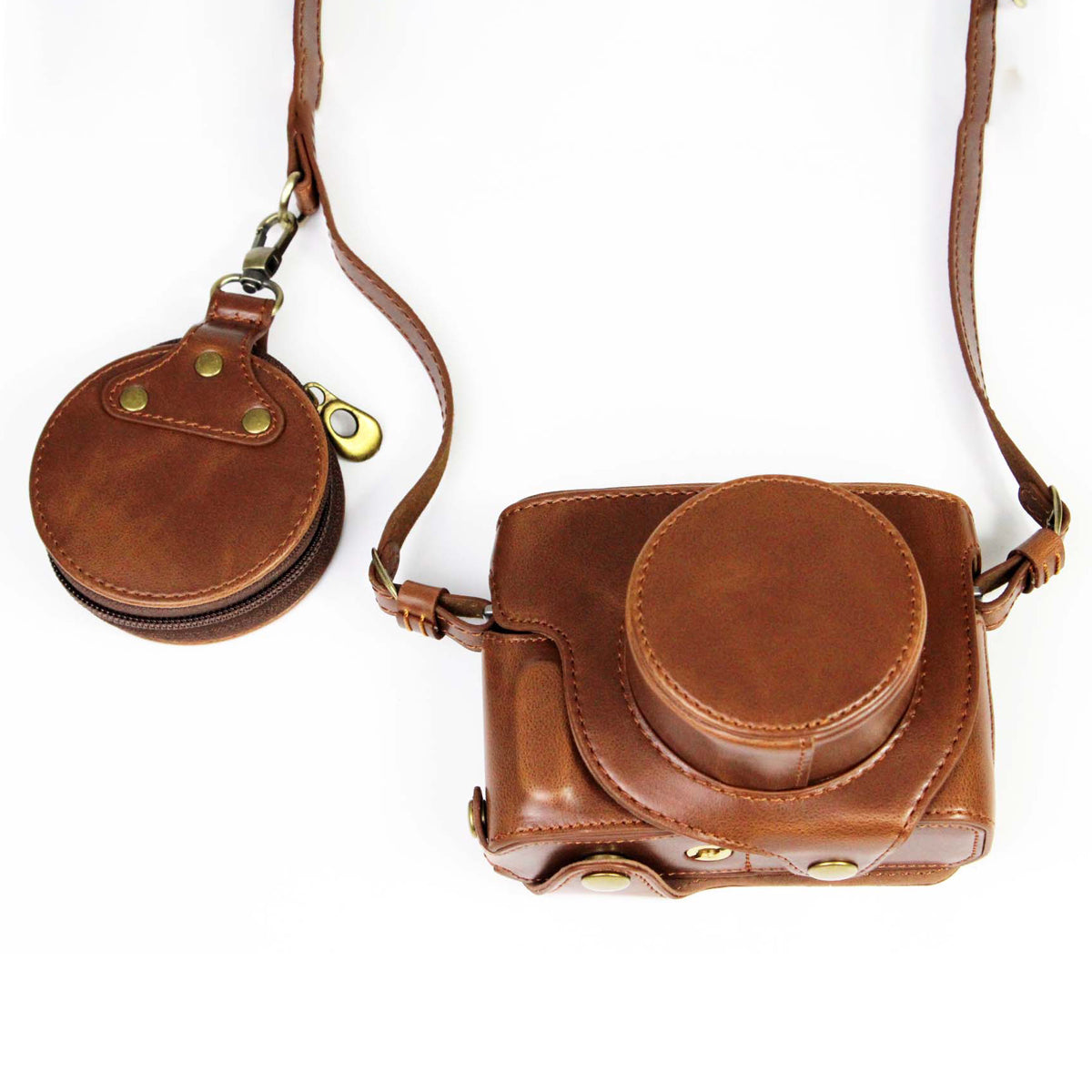 PU Leather Camera Bag Case Lens Protective Cover with Battery Opening Shoulder Strap for Fuji X-E4 - Coffee