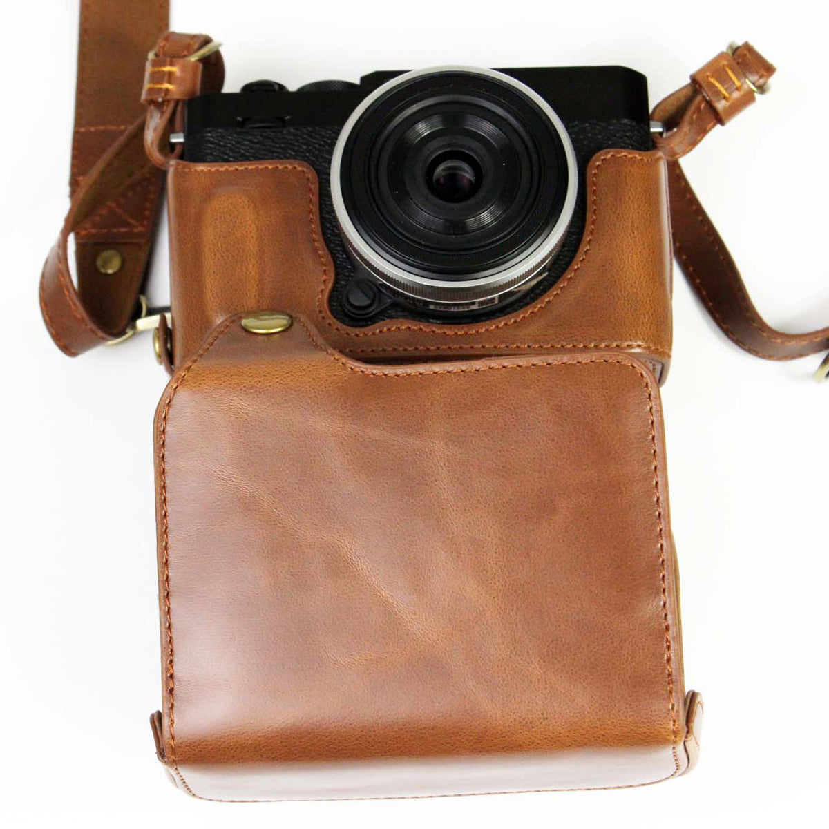 PU Leather Camera Bag Case Lens Protective Cover with Battery Opening Shoulder Strap for Fuji X-E4 - Coffee