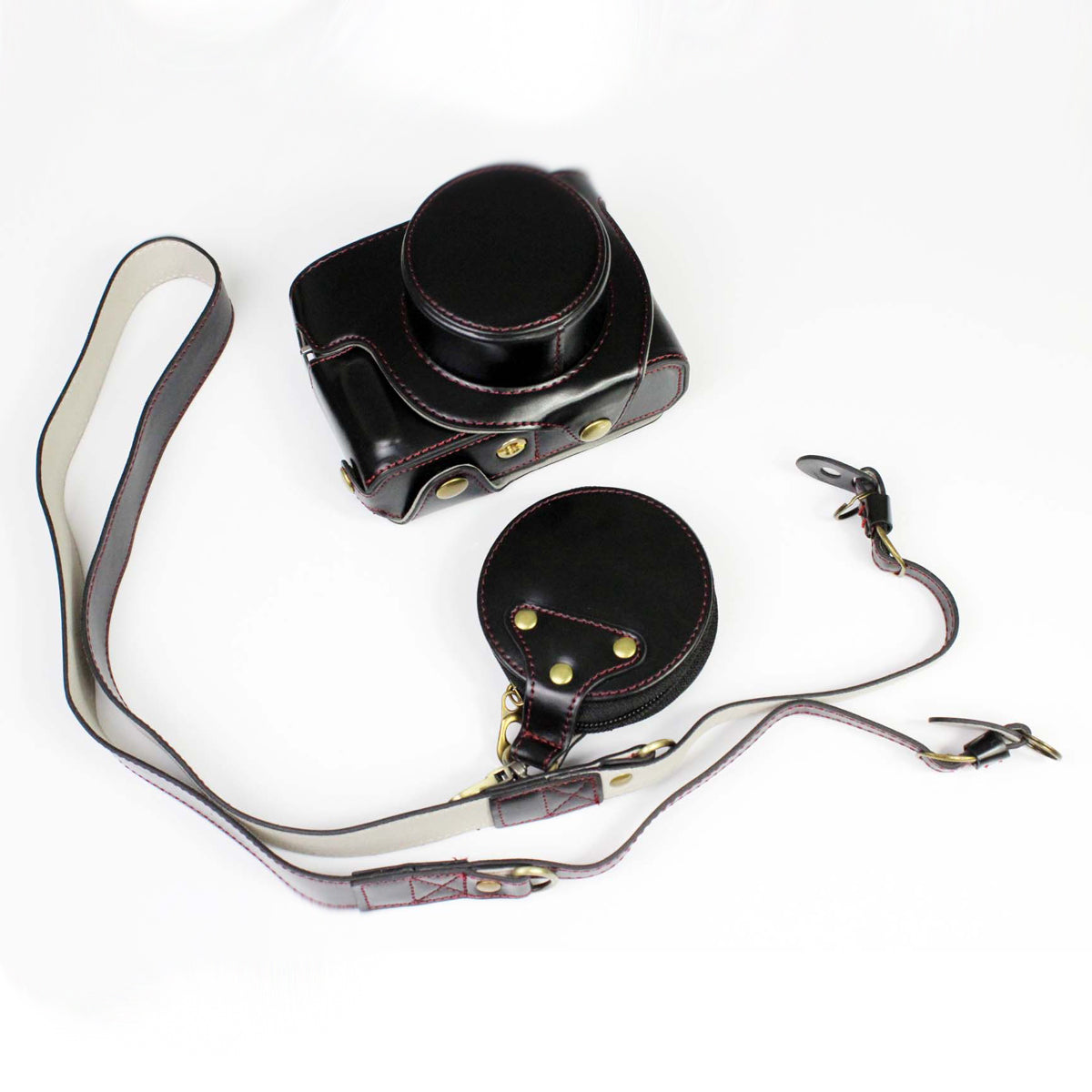 PU Leather Camera Bag Case Lens Protective Cover with Battery Opening Shoulder Strap for Fuji X-E4 - Black