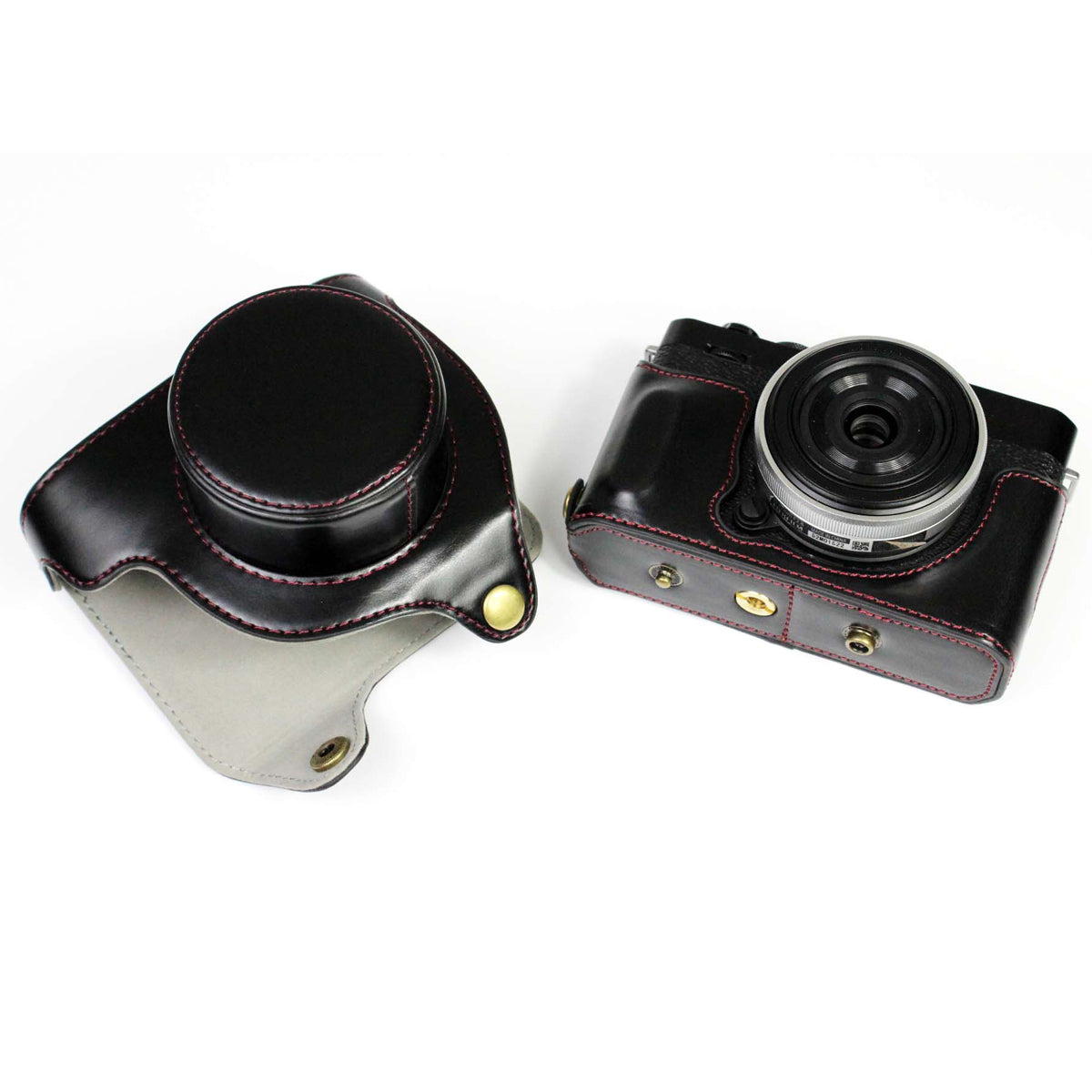 PU Leather Camera Bag Case Lens Protective Cover with Battery Opening Shoulder Strap for Fuji X-E4 - Black