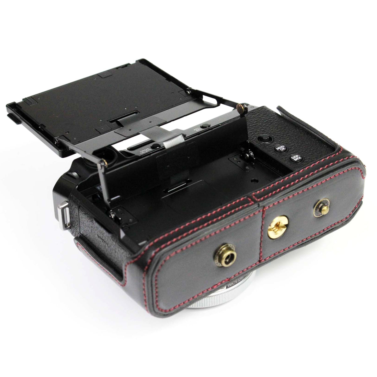 PU Leather Camera Bag Case Lens Protective Cover with Battery Opening Shoulder Strap for Fuji X-E4 - Black