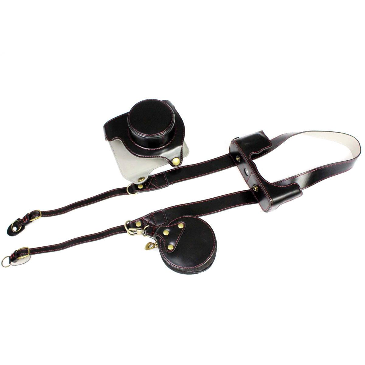 PU Leather Camera Bag Case Lens Protective Cover with Battery Opening Shoulder Strap for Fuji X-E4 - Black