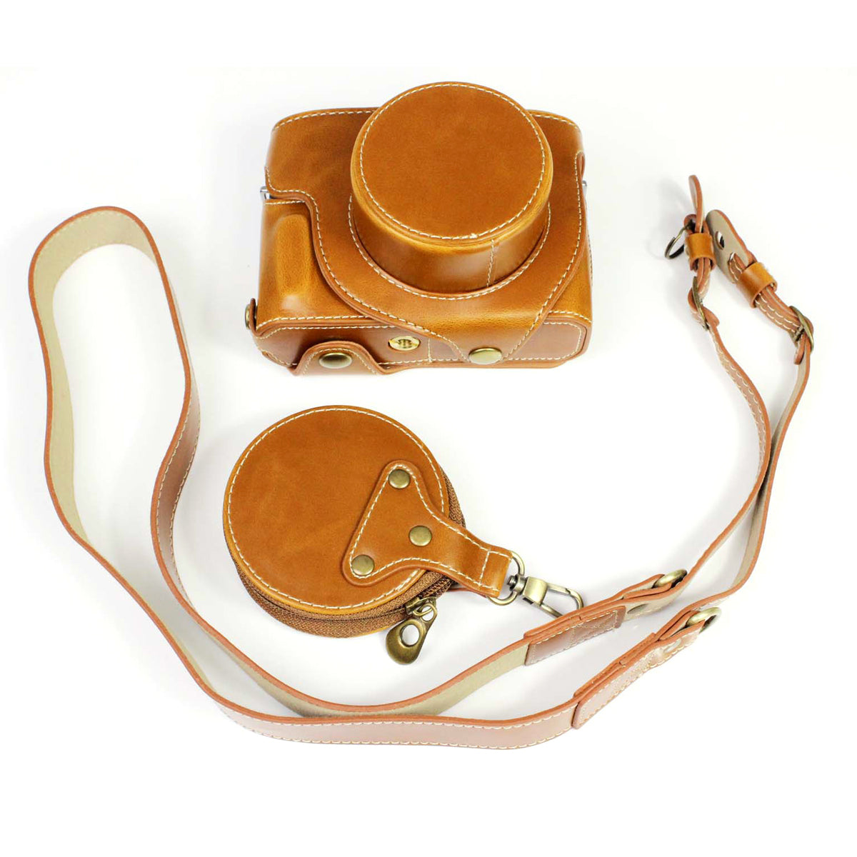 PU Leather Camera Bag Case Lens Protective Cover with Battery Opening Shoulder Strap for Fuji X-E4 - Brown