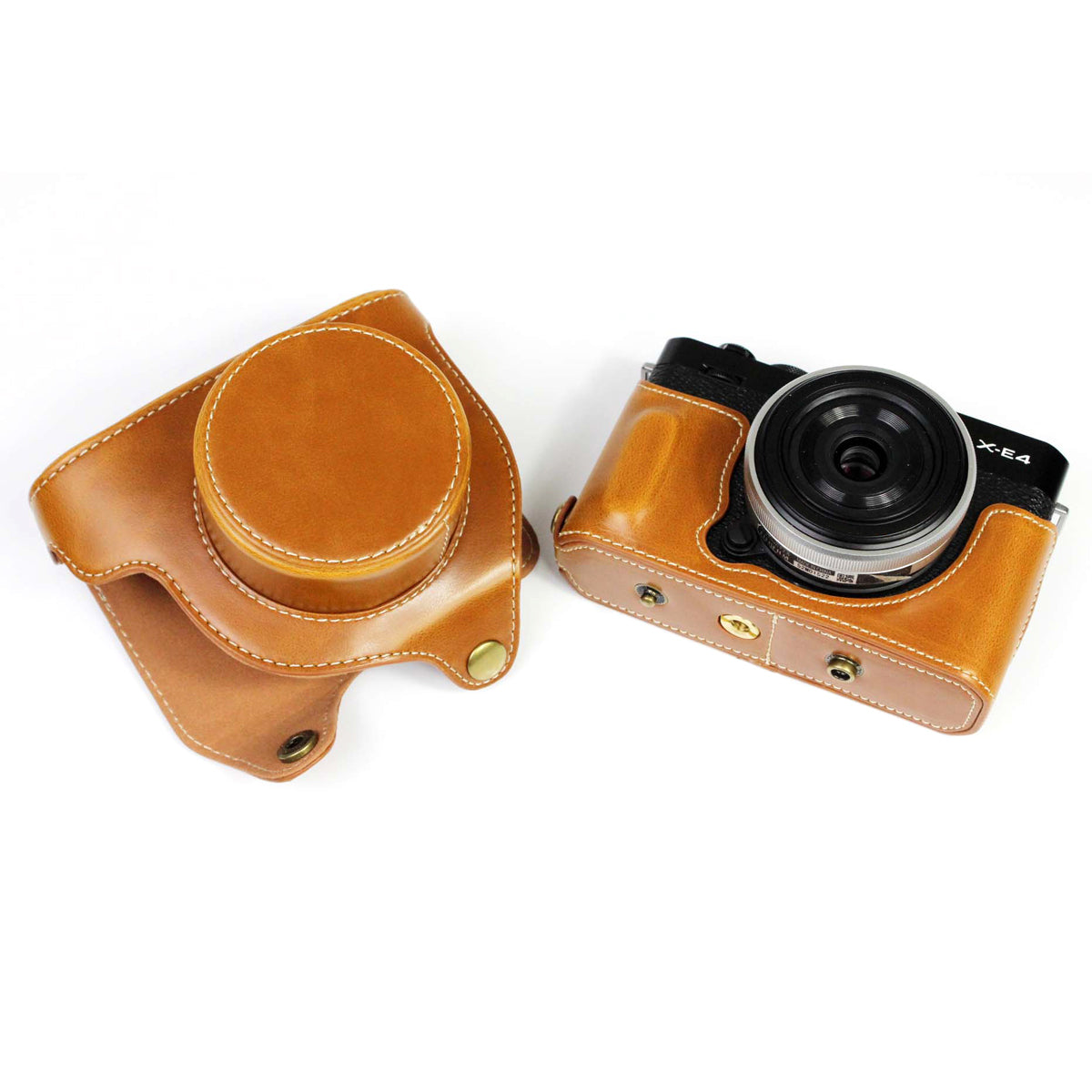 PU Leather Camera Bag Case Lens Protective Cover with Battery Opening Shoulder Strap for Fuji X-E4 - Brown