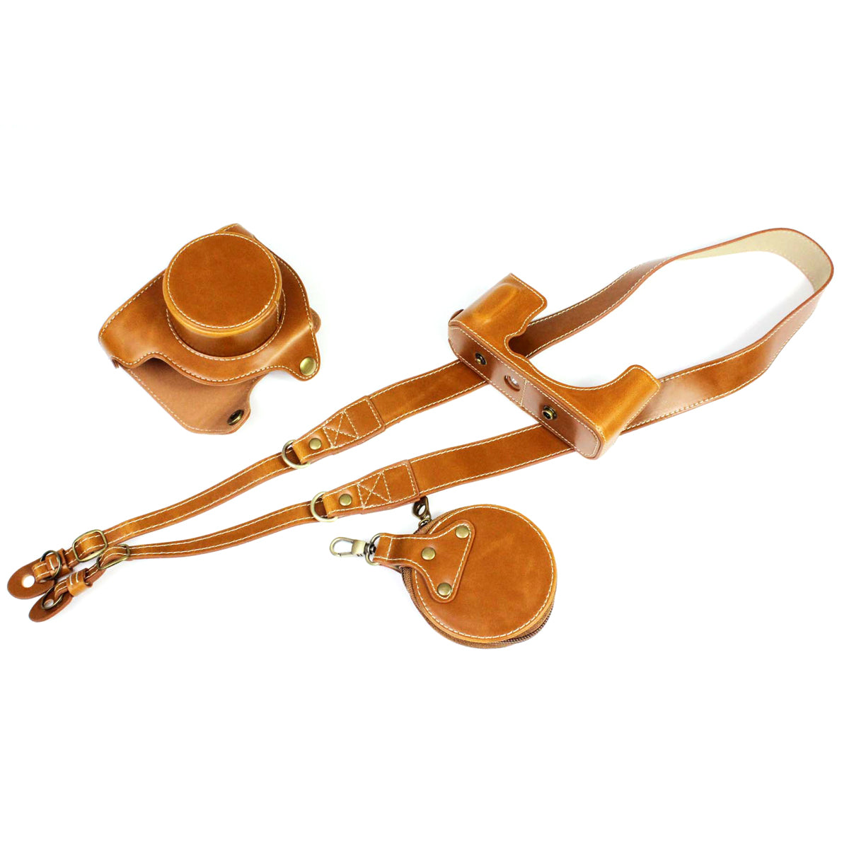 PU Leather Camera Bag Case Lens Protective Cover with Battery Opening Shoulder Strap for Fuji X-E4 - Brown