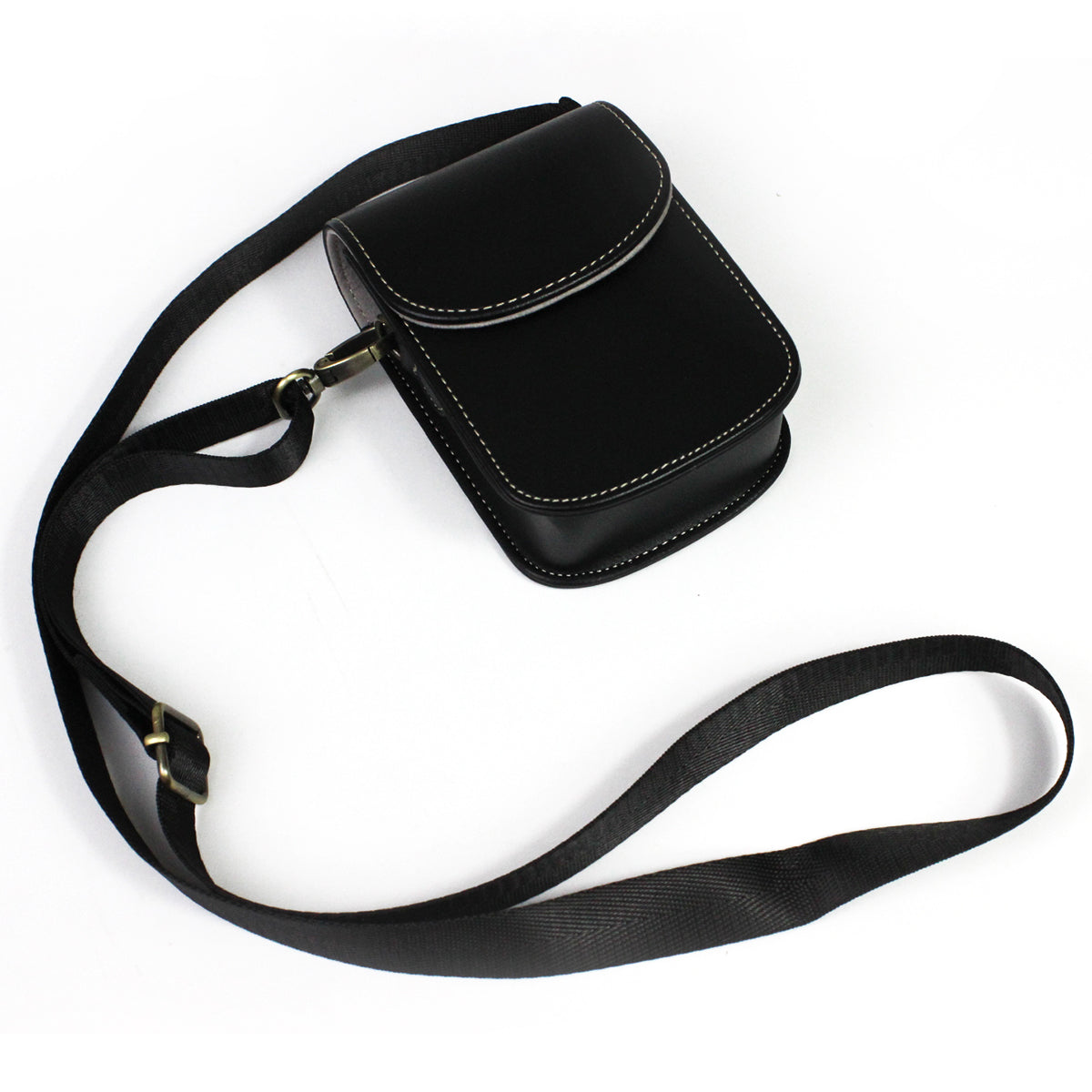 Camera Bag PU Leather Protective Case with Shoulder Strap for Canon Ricoh Sony Olympus - Black