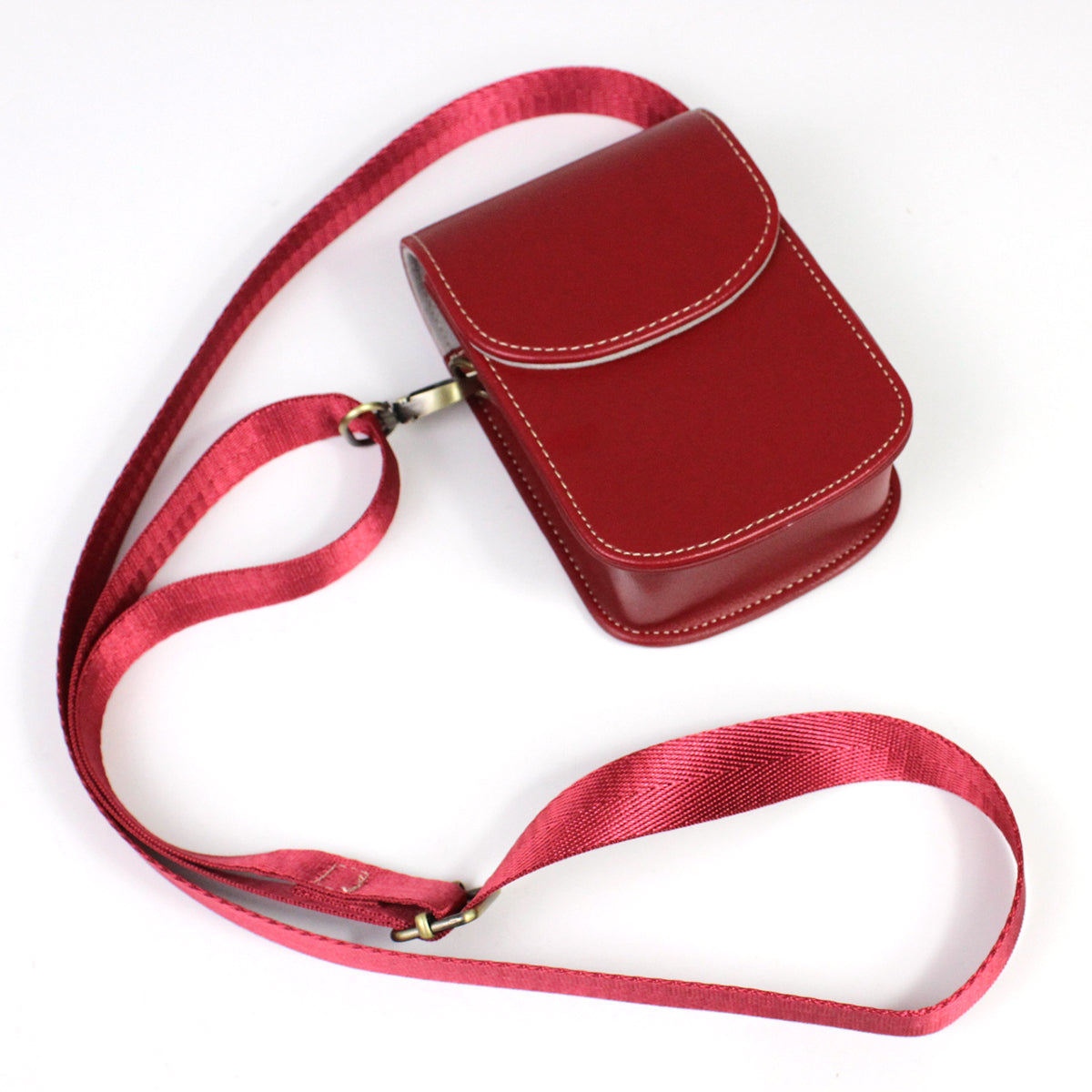 Camera Bag PU Leather Protective Case with Shoulder Strap for Canon Ricoh Sony Olympus - Red
