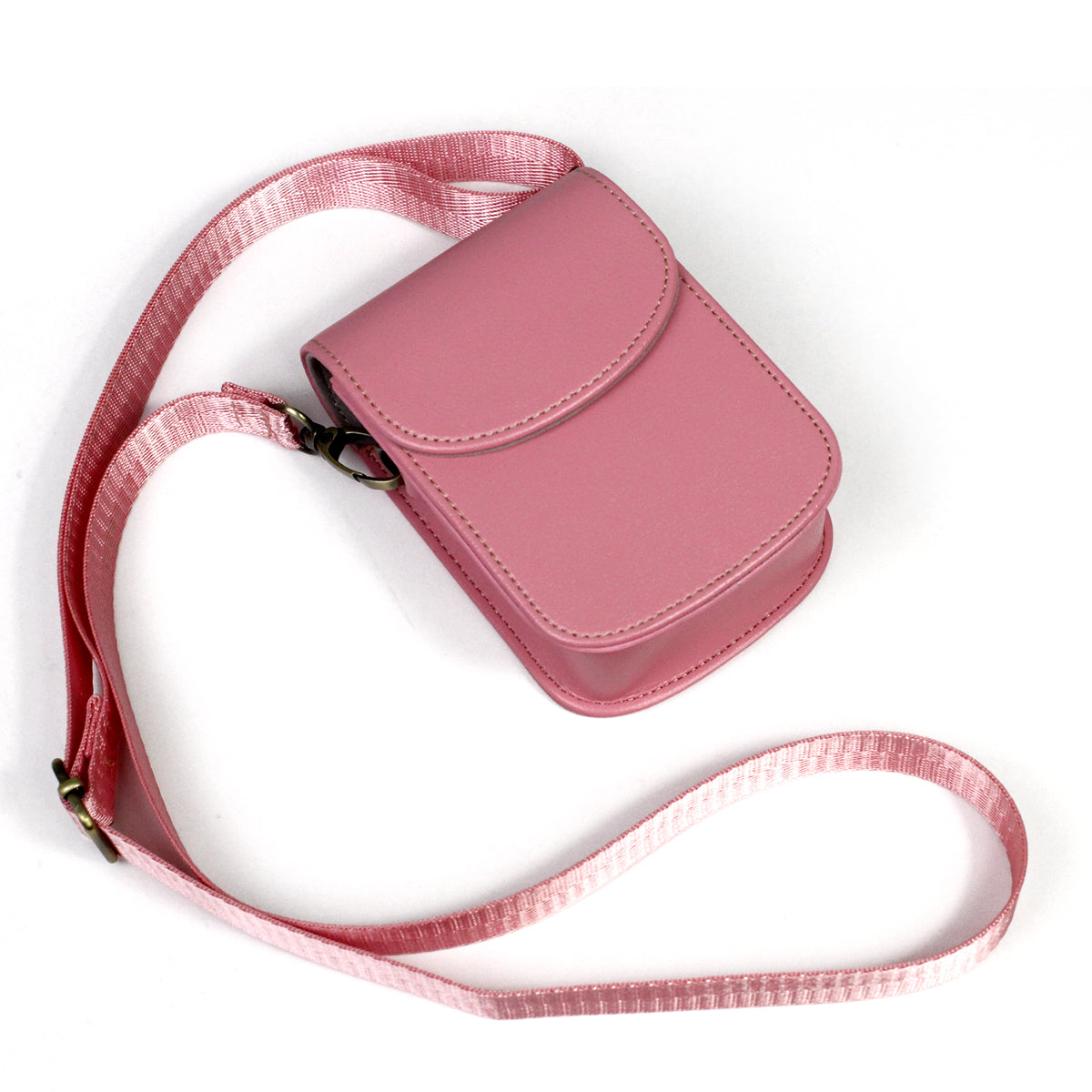 Camera Bag PU Leather Protective Case with Shoulder Strap for Canon Ricoh Sony Olympus - Pink