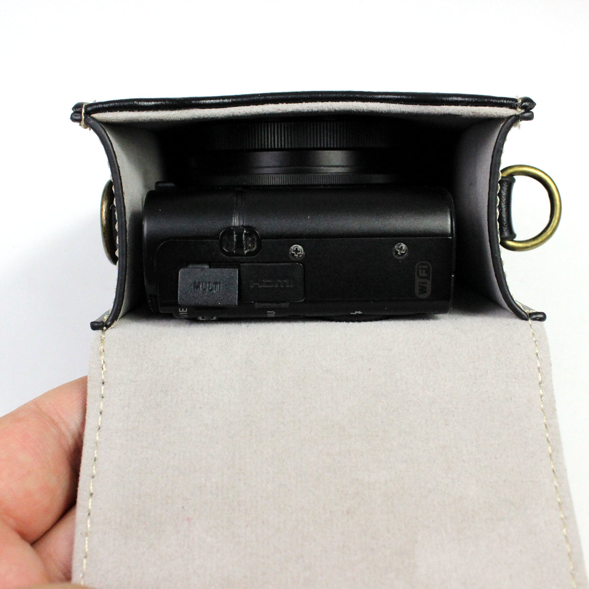 Camera Bag PU Leather Protective Case with Shoulder Strap for Canon Ricoh Sony Olympus - Apricot