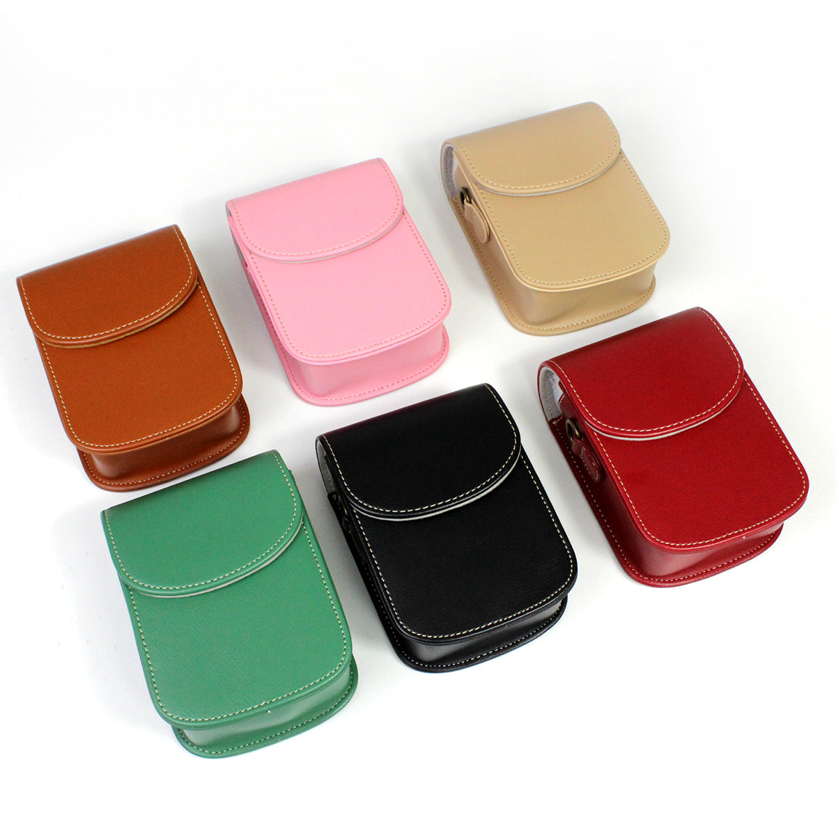 Camera Bag PU Leather Protective Case with Shoulder Strap for Canon Ricoh Sony Olympus - Apricot