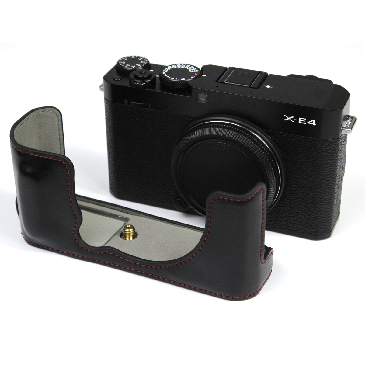 PU Leather Camera Bag Bottom Case Protective Half Body Cover with Battery Opening for Fuji X-E4 - Black