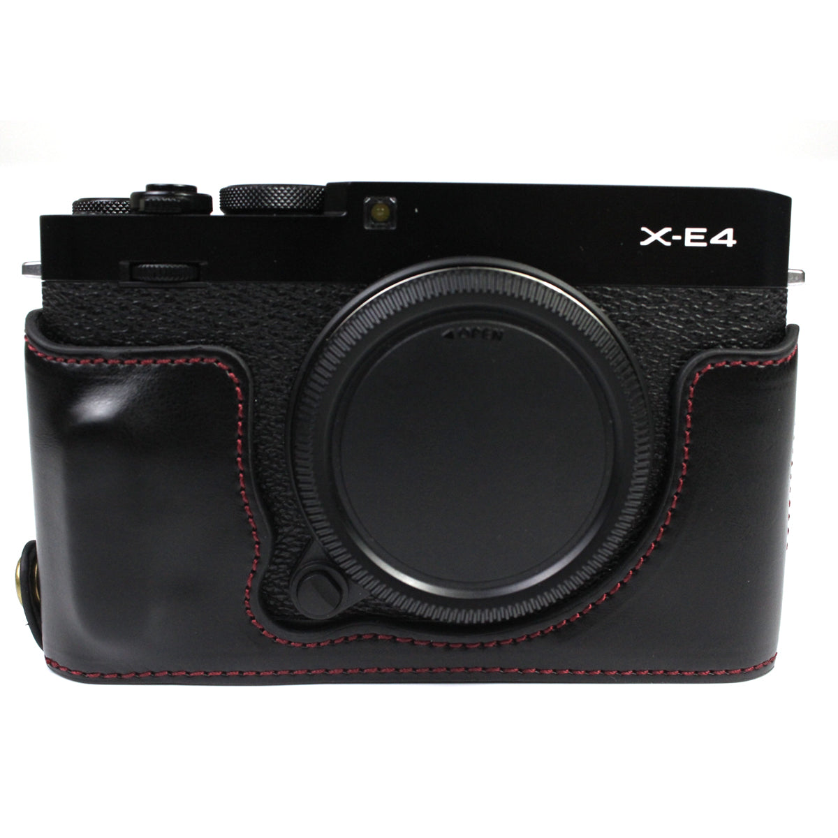 PU Leather Camera Bag Bottom Case Protective Half Body Cover with Battery Opening for Fuji X-E4 - Black