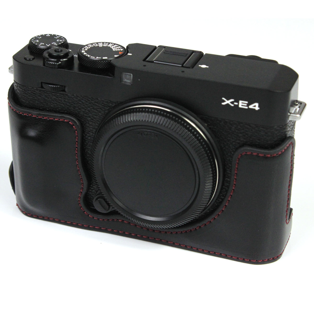 PU Leather Camera Bag Bottom Case Protective Half Body Cover with Battery Opening for Fuji X-E4 - Black