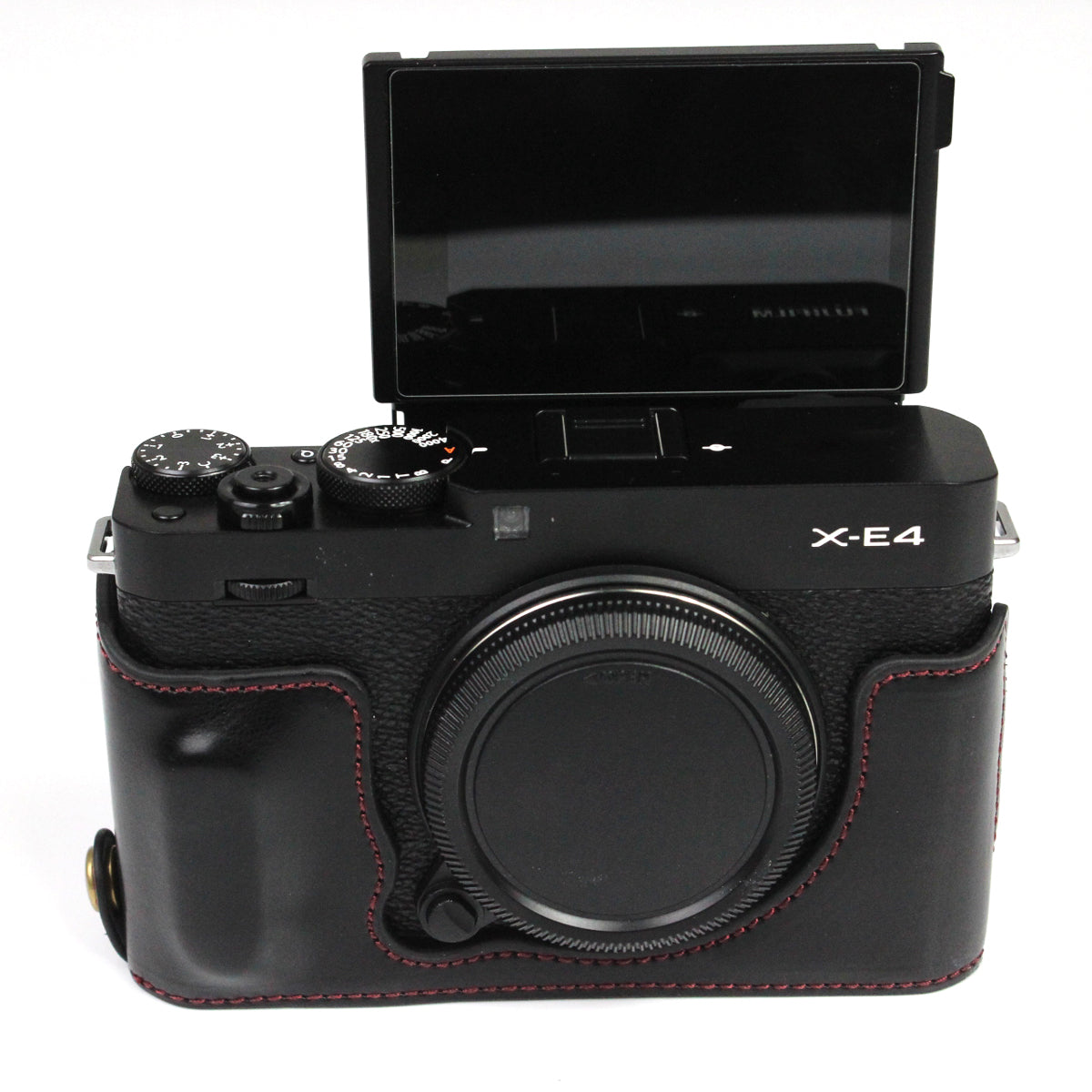 PU Leather Camera Bag Bottom Case Protective Half Body Cover with Battery Opening for Fuji X-E4 - Black