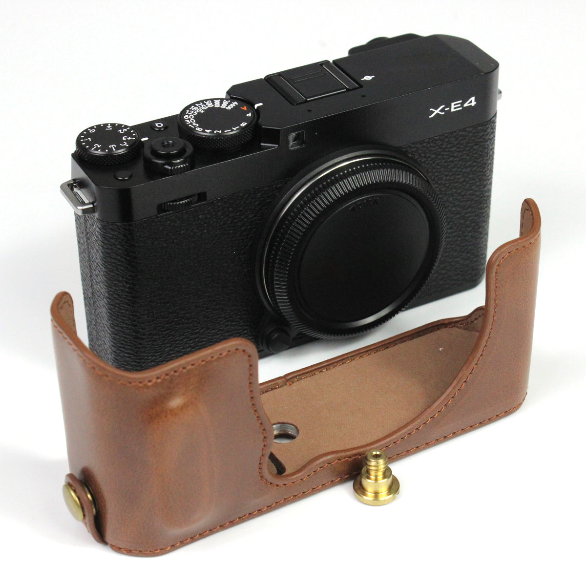 PU Leather Camera Bag Bottom Case Protective Half Body Cover with Battery Opening for Fuji X-E4 - Coffee