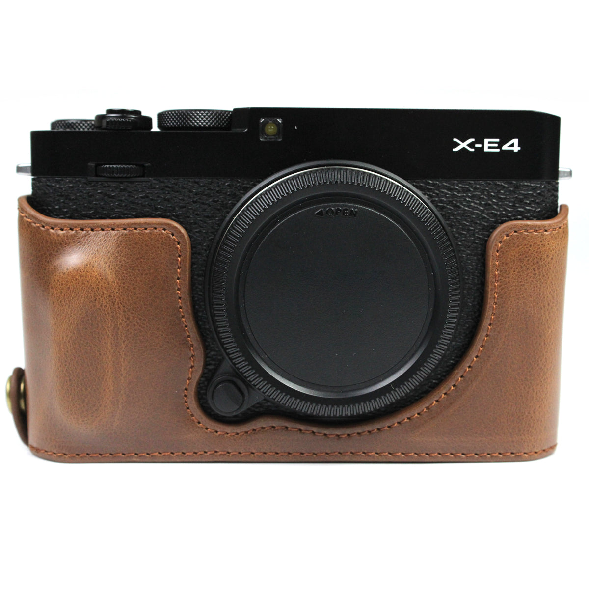 PU Leather Camera Bag Bottom Case Protective Half Body Cover with Battery Opening for Fuji X-E4 - Coffee