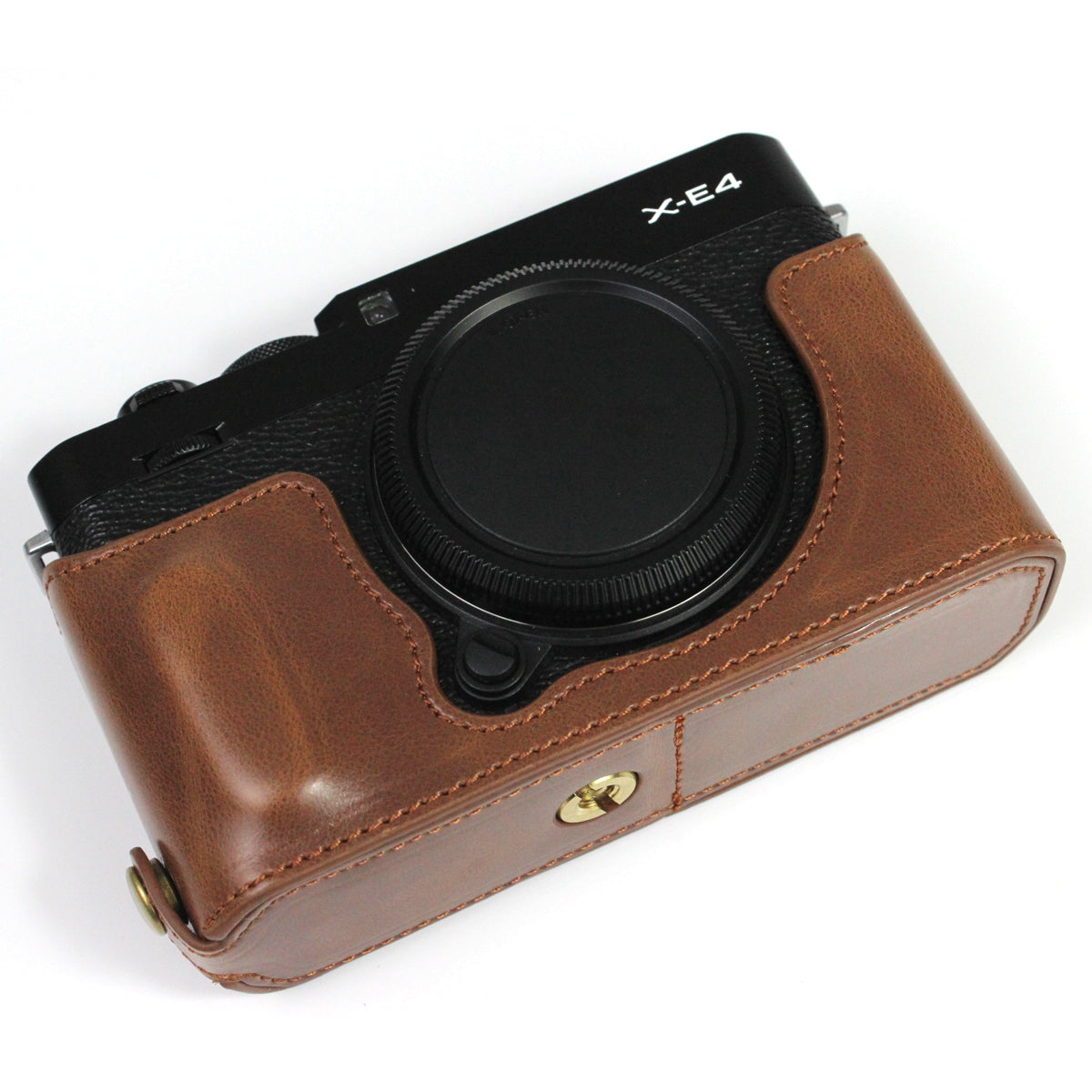 PU Leather Camera Bag Bottom Case Protective Half Body Cover with Battery Opening for Fuji X-E4 - Coffee