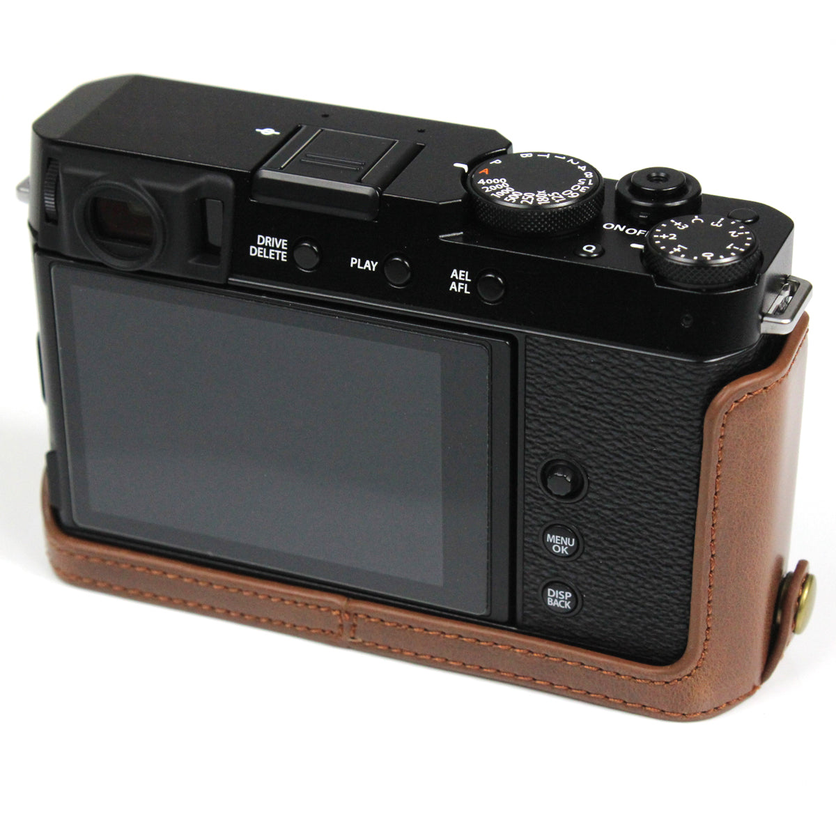 PU Leather Camera Bag Bottom Case Protective Half Body Cover with Battery Opening for Fuji X-E4 - Coffee