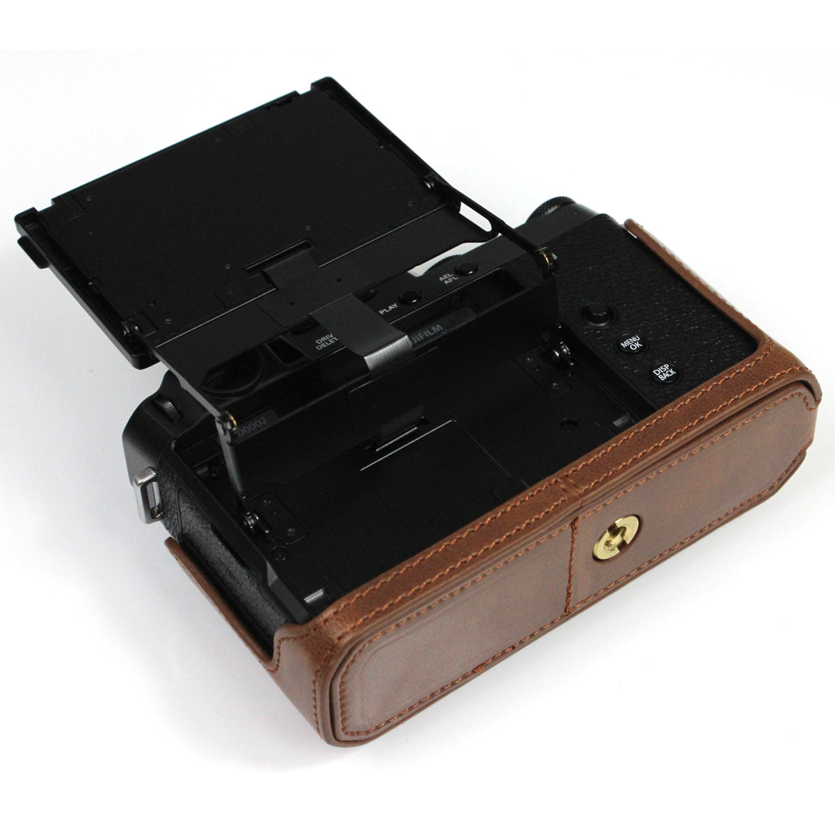 PU Leather Camera Bag Bottom Case Protective Half Body Cover with Battery Opening for Fuji X-E4 - Coffee