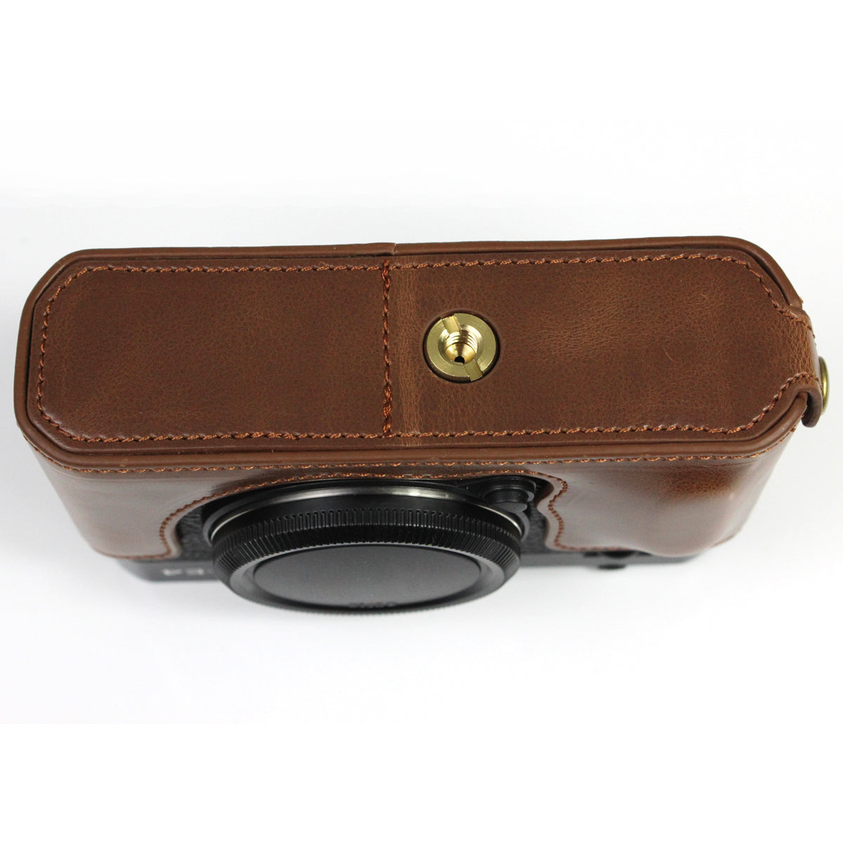 PU Leather Camera Bag Bottom Case Protective Half Body Cover with Battery Opening for Fuji X-E4 - Coffee