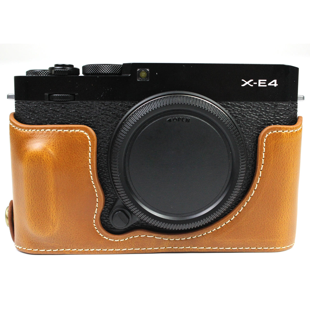PU Leather Camera Bag Bottom Case Protective Half Body Cover with Battery Opening for Fuji X-E4 - Brown