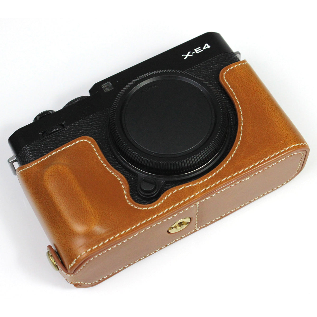 PU Leather Camera Bag Bottom Case Protective Half Body Cover with Battery Opening for Fuji X-E4 - Brown