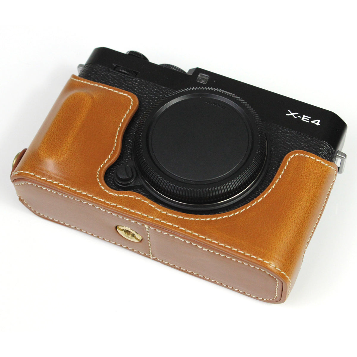 PU Leather Camera Bag Bottom Case Protective Half Body Cover with Battery Opening for Fuji X-E4 - Brown