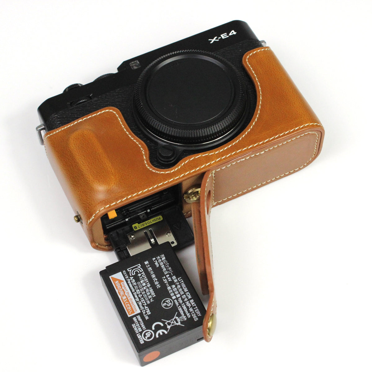 PU Leather Camera Bag Bottom Case Protective Half Body Cover with Battery Opening for Fuji X-E4 - Brown